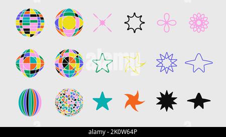 Formes géométriques abstraites, formes brutalisme, éléments géométriques de memphis. Y2K. Illustration de Vecteur