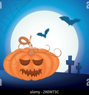Jack o lanterne effrayant sur un cimetière Halloween carte d'invitation Vector Illustration de Vecteur