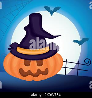 Jack o lanterne avec chapeau de sorcière Halloween carte d'invitation Vector Illustration de Vecteur