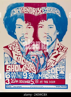 EXPÉRIENCE JIMI HENDRIX - L'AFFICHE DE CONCERT DE L'USINE. Fév 27 1968. Affiche psychédélique. Banque D'Images