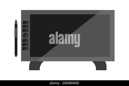 Tablette graphique stylo numérique dispositif de dessin noir plat. Moderne bureau gadget bouton électronique graphiste concepteur illustrateur tablette matériel stylet outil travail créatif étude hobby bureau indépendant isolé Illustration de Vecteur
