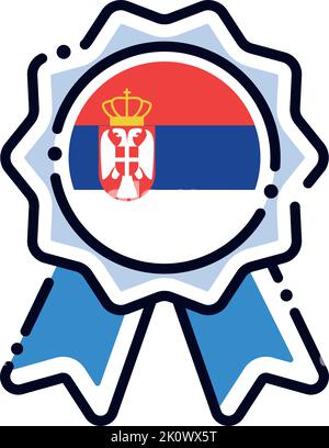 Icône de médaille de soie isolée avec le drapeau de Serbie Vector Illustration de Vecteur