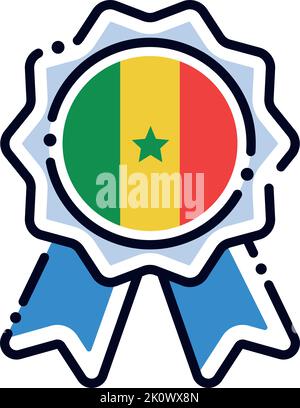 Icône de médaille de soie isolée avec le drapeau du Sénégal Vector Illustration de Vecteur