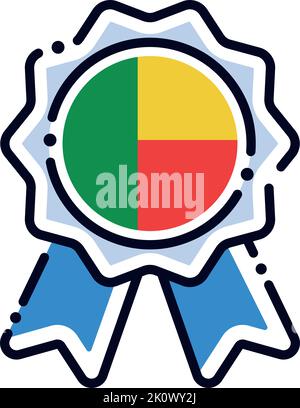 Icône de médaille de soie isolée avec le drapeau du Bénin Vector Illustration de Vecteur