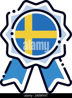 Icône de médaille de soie isolée avec le drapeau de la Suède Vector Illustration de Vecteur