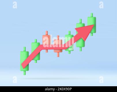3D diagramme de croissance du stock graphique financier. Chandelier avec flèche vers le haut actions de négociation ou de forex Illustration de Vecteur