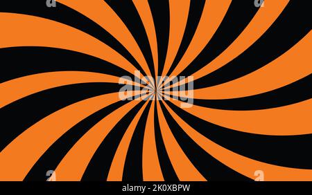 Arrière-plan abstrait vectoriel torsadé orange et noir rétro. Illustration radiale Sunburst. Illustration de Vecteur