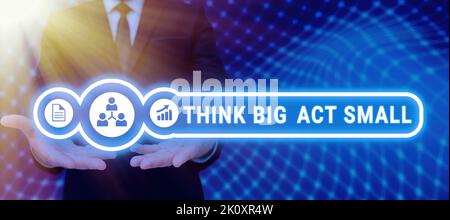 Affichage conceptuel Think Big Act Small. Idée d'entreprise les grands objectifs ambitieux ne prennent que quelques pas un à la fois Banque D'Images