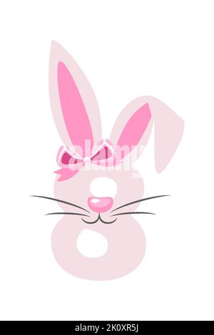 Lapin drôle numéro 8 pour les enfants. Huit chiffres sous forme de lapin. Apprenez à compter Illustration de Vecteur