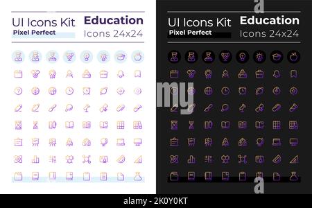 Pixel d'apprentissage à distance Perfect gradient Linear ui icons défini pour le mode sombre, clair Illustration de Vecteur