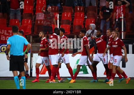 Sofia, Bulgarie - 28 juillet, 2022: L'équipe de CSKA Sofia célèbre après avoir obtenu des scores lors du match de qualification de football de l'UEFA Europa Conference League betwe Banque D'Images