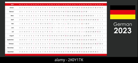 Calendrier linéaire 2023. Conception claire. Grille horizontale avec dimanche sélectionné. Calendrier annuel organisateur, planificateur. Langue allemande et modèle simple. Illustration de Vecteur