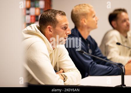 Louvain, Belgique. 14th septembre 2022. Gustaf Nilsson de l'Union photographié lors d'une conférence de presse de l'équipe belge de football Royale Union Saint-Gilloise, le mercredi 14 septembre 2022 à Louvain, en préparation du match de demain contre l'équipe suédoise FC Malmo le jour 2 de la scène du groupe de l'UEFA Europa League. BELGA PHOTO DAVID PINTENS crédit: Belga News Agency/Alay Live News Banque D'Images