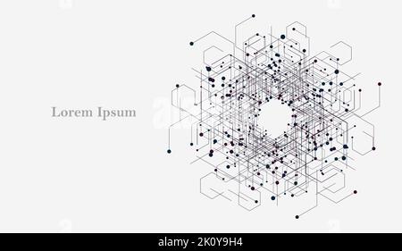 abstrait noir blanc hexagone, image de réseau, fond de texture géométrique, technologie scientifique, concept futuriste Banque D'Images