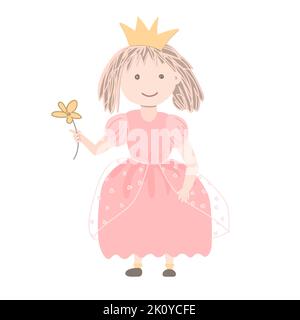 Jolie petite princesse dans une belle avec une fleur. Illustration vectorielle de style scandinave dessinée à la main dans une palette de pastel. Idéal pour l'impression de bébé Illustration de Vecteur