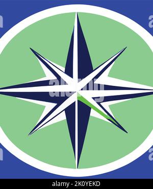 Gros plan vertical d'une icône de boussole sur fond bleu et vert Illustration de Vecteur