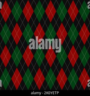 Motif écossais de Noël. Motif losanges vert royal et rouge vif. Déco atmosphère vintage petits carreaux blancs points. Maison de vacances decorat Illustration de Vecteur