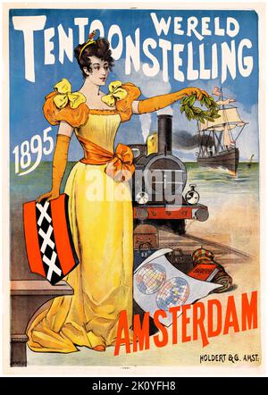 Wereld Tentonnstelling 1895 Amsterdam (salon mondial de l'hôtellerie et du tourisme), affiche 1895 Banque D'Images