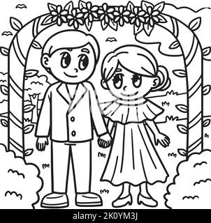 Page de coloriage pour mariage et mariée pour enfants Illustration de Vecteur