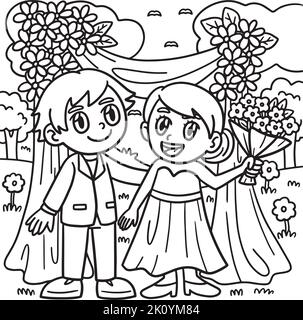 Page de coloriage pour mariage et mariée pour enfants Illustration de Vecteur