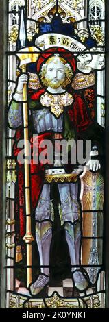 Vitraux de Percy Bacon & Brothers représentant St George, St Sidwell's Church, Laneest, Cornwall Banque D'Images