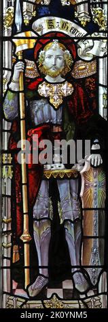 Vitraux de Percy Bacon & Brothers représentant St George, St Sidwell's Church, Laneest, Cornwall Banque D'Images