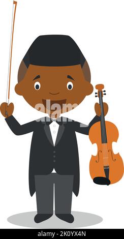 Dessin animé mignon illustration vectorielle d'un musicien de musique masculin afro-américain ou noir. Illustration de Vecteur