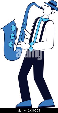 Personnage masculin isolé jouant du saxophone Vector Illustration de Vecteur