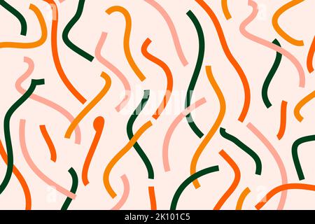 Motif abstrait minimaliste esthétique avec diverses lignes géométriques colorées, bandes et rubans sur fond rose pâle. Arrière-plan horizontal tendance Illustration de Vecteur
