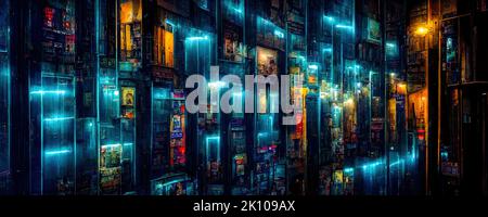 paysage urbain néons abstrait dans un style futuriste Banque D'Images