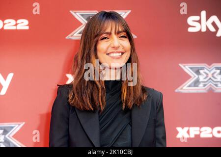 MILAN, ITALIE - 13 septembre 2022 : Ambra Angiolini participe à la conférence de presse de X Factor Italie 2022 à la zone Pergolesi de Milan, Italie. Banque D'Images