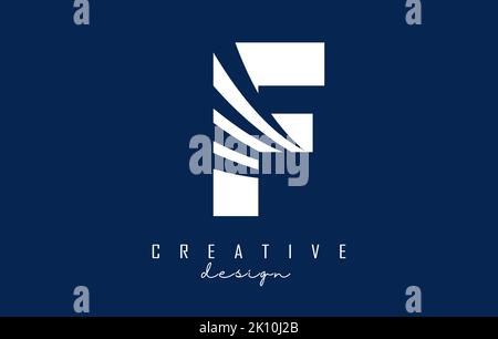 Logo F blanc avec lignes de tête et motif espace négatif. Lettre avec motif géométrique et de coupures créatives. Illustration vectorielle avec lettre. Illustration de Vecteur