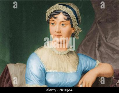 JANE AUSTEN (1775-1817) auteur anglais. Version colorisée de l'esquisse originale par sa sœur aînée Cassandra Austen Banque D'Images