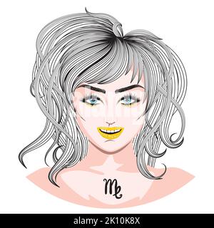 Abstract FANTASY Vierge fille, signe de zodiaque avatar design. Illustration de Vecteur