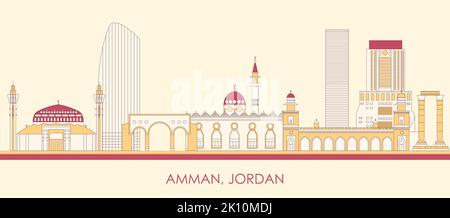 Caricature panorama de la ville d'Amman, Jordanie - illustration vectorielle Illustration de Vecteur