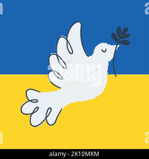 Croquis d'un oiseau de paix avec une couronne de Laurier aide Ukraine Vector Illustration de Vecteur