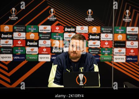 Louvain, Belgique. 14th septembre 2022. Lasse Nielsen de Malmo photographiée lors d'une conférence de presse de l'équipe suédoise FC Malmo, le mercredi 14 septembre 2022 à Louvain, en préparation du match de demain contre l'équipe belge de football Royale Union Saint-Gilloise le jour 2 de la scène du groupe de l'UEFA Europa League. BELGA PHOTO DAVID PINTENS crédit: Belga News Agency/Alay Live News Banque D'Images