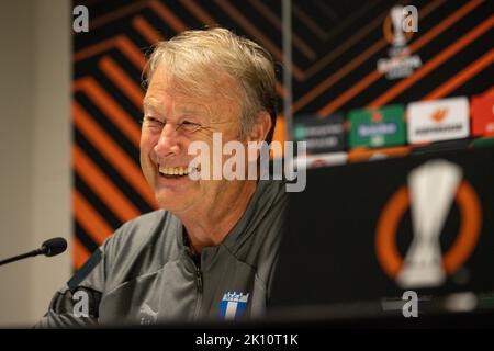 Louvain, Belgique. 14th septembre 2022. Le headcoach de Malmo, Age Hareide, photographié lors d'une conférence de presse de l'équipe suédoise FC Malmo, le mercredi 14 septembre 2022 à Louvain, en préparation du match de demain contre l'équipe belge de football, Royale Union Saint-Gilloise, le 2 e jour de la scène du groupe de l'UEFA Europa League. BELGA PHOTO DAVID PINTENS crédit: Belga News Agency/Alay Live News Banque D'Images