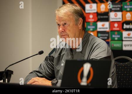 Louvain, Belgique. 14th septembre 2022. Le headcoach de Malmo, Age Hareide, photographié lors d'une conférence de presse de l'équipe suédoise FC Malmo, le mercredi 14 septembre 2022 à Louvain, en préparation du match de demain contre l'équipe belge de football, Royale Union Saint-Gilloise, le 2 e jour de la scène du groupe de l'UEFA Europa League. BELGA PHOTO DAVID PINTENS crédit: Belga News Agency/Alay Live News Banque D'Images