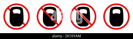 Panneau interdiction kettlebell. La kettlebell est interdite. Jeu de panneaux rouges d'interdiction de kettlebell. Panneau d'interdiction rouge. Illustration vectorielle Illustration de Vecteur