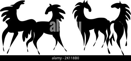 Couple de chevaux amoureux de votre conception. Noir sur fond blanc. Illustration vectorielle Illustration de Vecteur