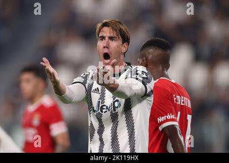 Turin, Italie. 14th septembre 2022. Dusan Vlahovic de Juventus réagit lors du match de la Ligue des champions de l'UEFA au stade Juventus, à Turin. Crédit photo à lire: Jonathan Moscrop/Sportimage crédit: Sportimage/Alay Live News Banque D'Images