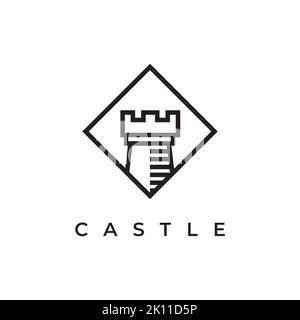 Modèle de logo Castle. Vecteur d'icône de style de ligne de château abstrait Illustration de Vecteur