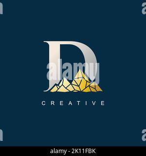 Modèle de motif lettre D avec logo d'illustration de montagne dorée Illustration de Vecteur