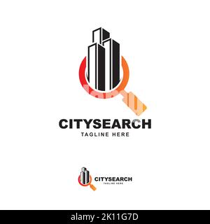 building with searching symbol logo design vector template Stock Vector