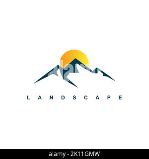 Modèle de logo Desert. Colline de montagne avec l'illustration du soleil Illustration de Vecteur