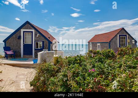 Cottages à Cold Storage Beach à Truro, comté de Barnstable, Cape Cod, Massachusetts, États-Unis. Banque D'Images