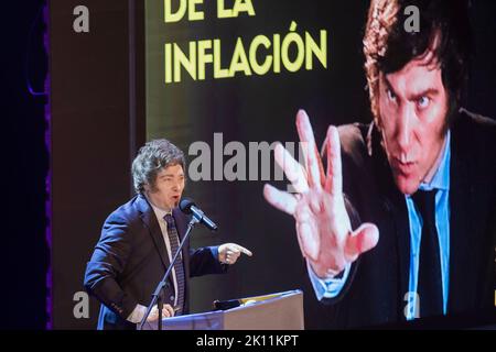 Argentine, 12th septembre 2022. L'économiste et adjoint national de l'espace politique la Libertad Avanza Javier Milei. Banque D'Images