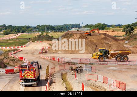 Construction du réseau ferroviaire HS2 à Waste Lane près de Berkswell, dans le Warwickshire. La vue est de travaux de construction en direction de Berkswell, photo prise du pont de Waste Lane. Banque D'Images