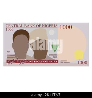 Illustration vectorielle de la note nigériane de Naira de 1000. Monnaie naira plate isolée sur fond blanc, eps modifiables Illustration de Vecteur